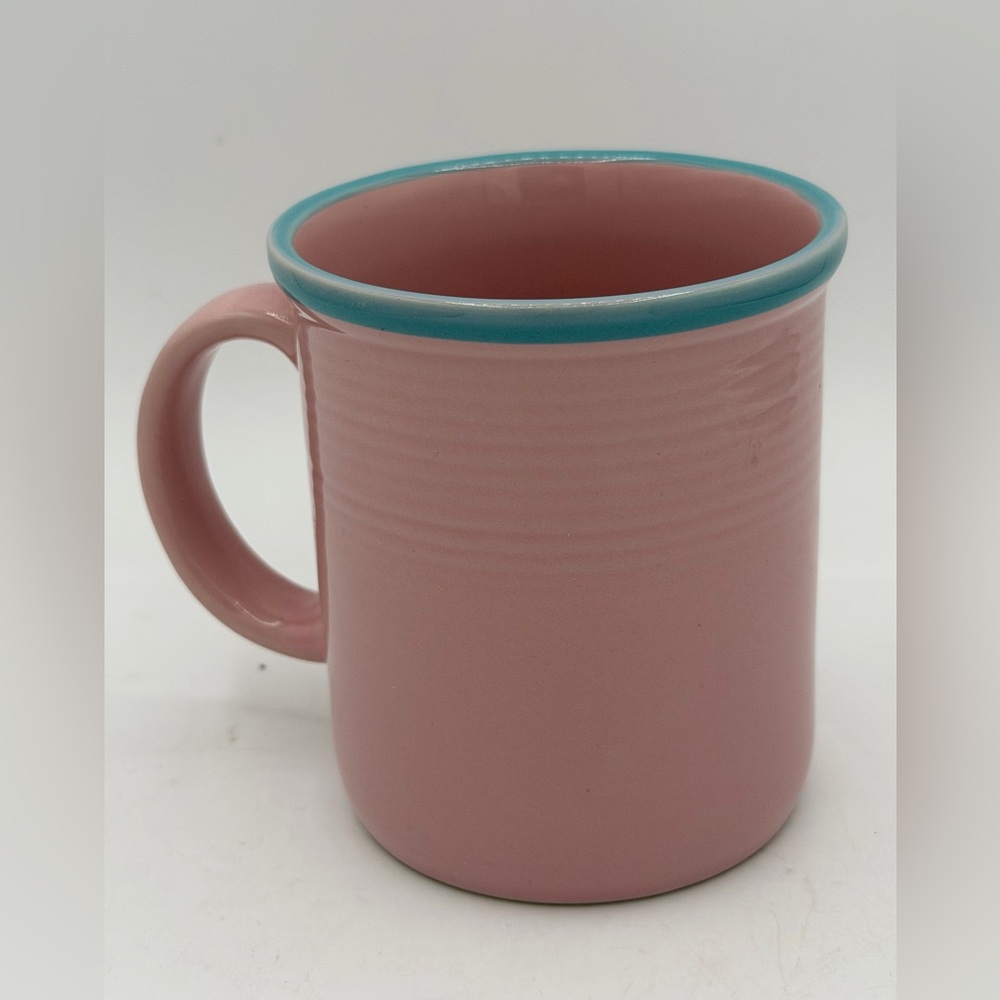 Rio Century Stoneware Coffee Cup Pink With Blue Trim Japan Vintage No Damage